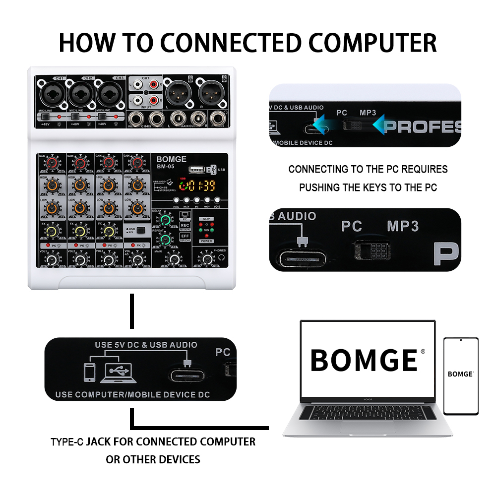 BOMGE 5 channels Audio mixer p - огляд і ціна Audio Interface