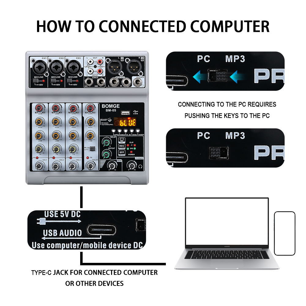 BOMGE 5 channels Audio mixer p - огляд і ціна Audio Interface