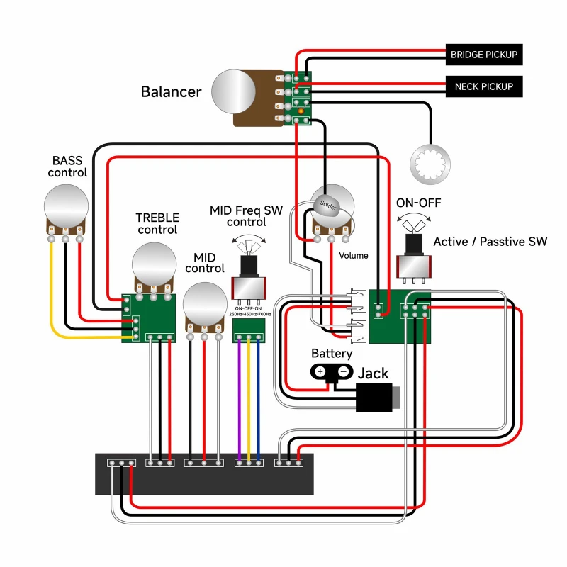 Pre-wired 3-Band Bass Guitar C - огляд і ціна Passive Preamp